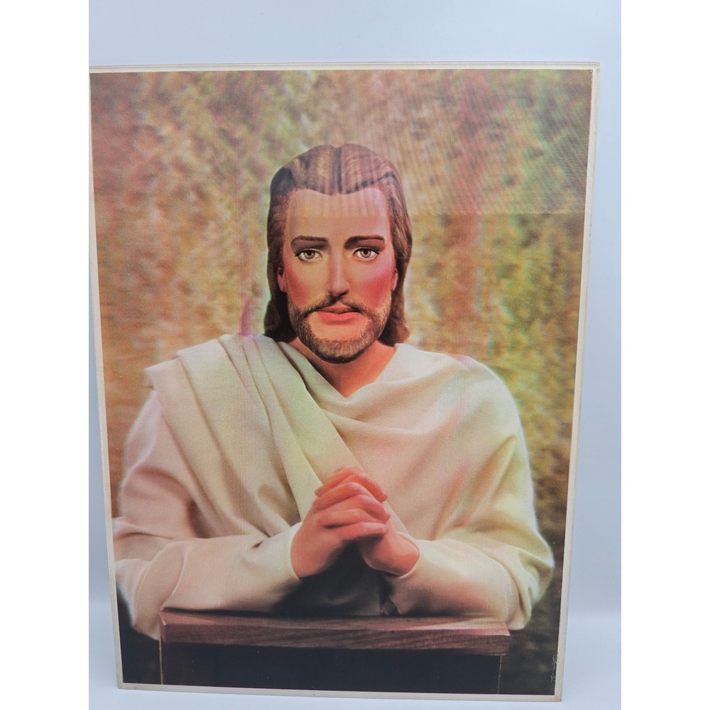 Vintage Jesus Christ 3D Lenticular Hologram Print 12x16 Religious Art Good